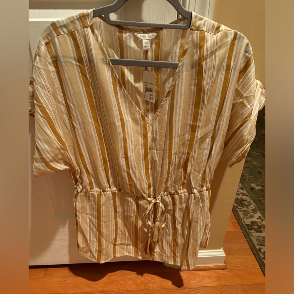 NWT Cato Beige and White Striped Blouse, XS